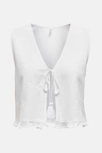 Blouse blanche sans manches ONLY, avec broderie et une fermeture à ceinture avec des glands.