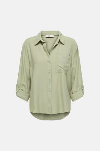 Chemise verte de JDY avec manches retroussées, col en V et poche poitrine, en tissu texturé.