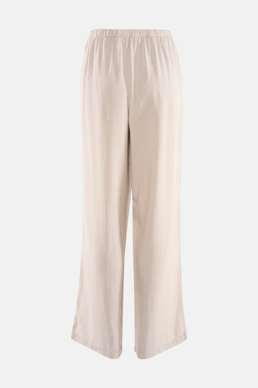 Pantalon écru de JDY avec taille élastique et jambes larges, en tissu légèrement texturé.