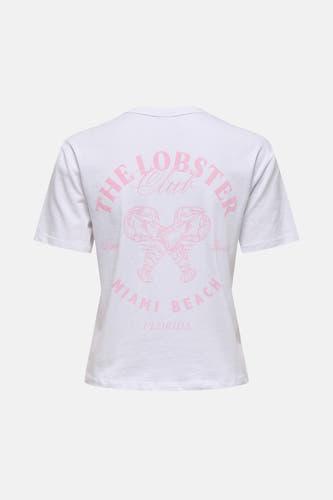 T-shirt blanc à manches courtes de ONLY, avec une impression rose de "The Lobster Club Miami Beach".