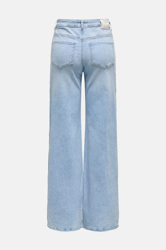 Lichtblauwe denim wijde jeans van JDY, met achterzakken en een witte labelpatch.