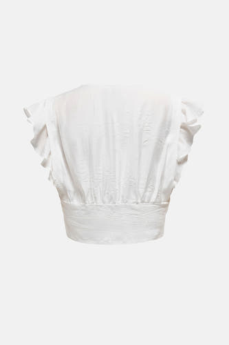 Blouse blanche ONLY avec des volants et une texture plissée, vue de derrière.