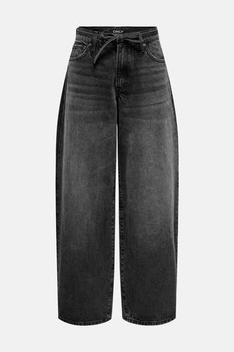 Jean droit gris anthracite d'ONLY, avec une ceinture à bouton et un lavage subtil.