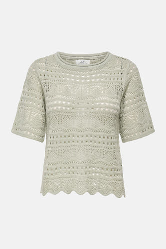 Pull vert avec col rond de JDY, ajouré avec un ourlet ondulé.