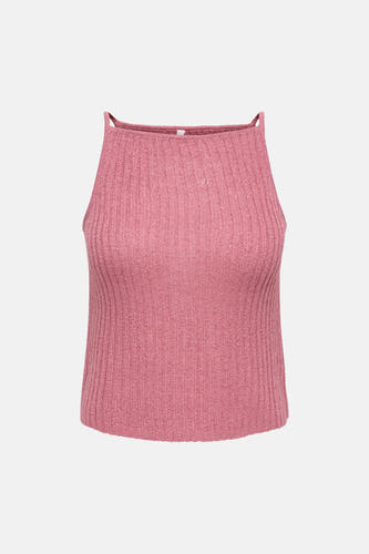 Roze ribbel tanktop van ONLY® met fijne textuur en dunne bandjes, front view
