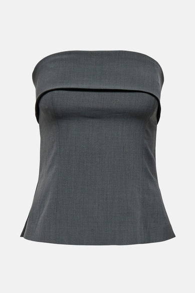 Blouse à manches longues gris ONLY, avec un une ajusté et ajustant et une large ligne de col droit.