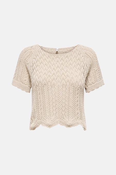 Gilet beige ONLY avec motif ajouré et manches courtes.