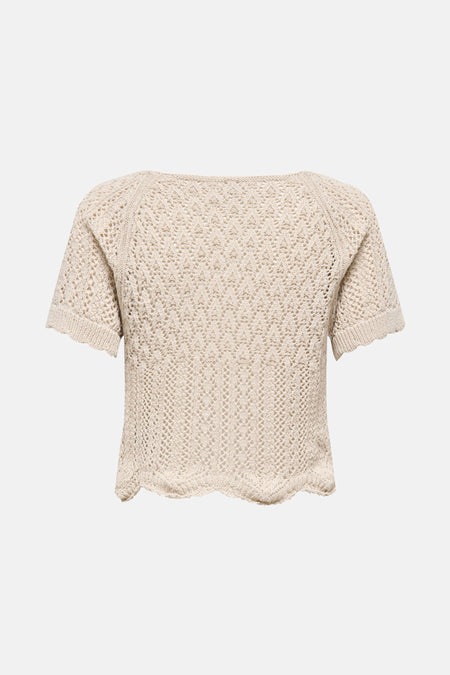 Gilet beige ONLY avec un motif tricoté et des manches courtes.