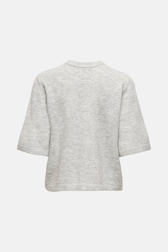 Cardigan gris d'ONLY®, texture tricotée avec des manches courtes et un col rond, vue arrière.