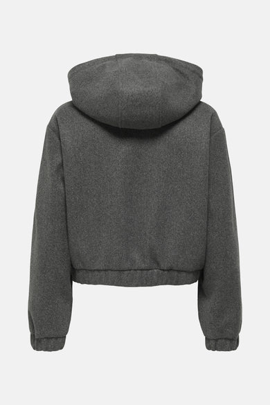 Manteau court gris d'ONLY®, avec capuche et longues manches à l'arrière.