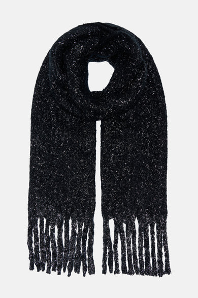 Châle noir ONLY, avec paillettes et franges.