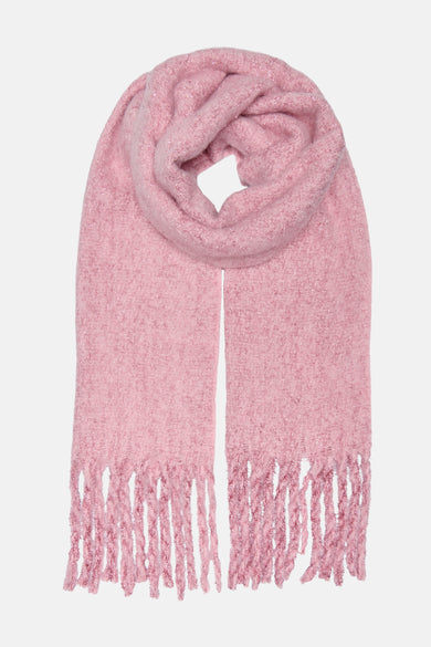 Chapeau d'hiver rose de ONLY, avec des détails pailletés et des franges.