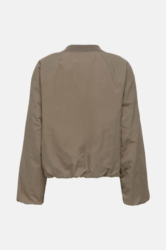 Manteau court beige de ONLY®, avec un col rayé et des manches longues et larges.