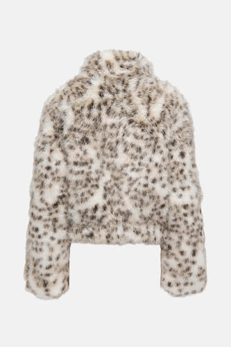 Manteau court écru de ONLY, avec un imprimé léopard et une douce texture.