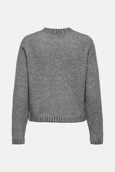 Sweat gris à col rond de ONLY, avec des détails côtelés au niveau du col et du bord.