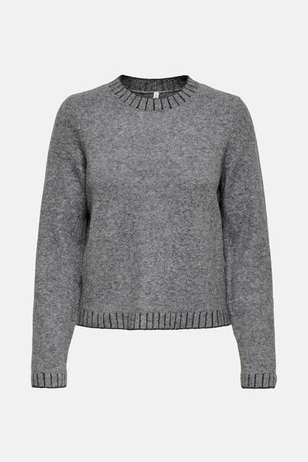 Sweat-shirt gris à col rond ONLY, avec des détails côtelés sur l'ourlet et les manches.