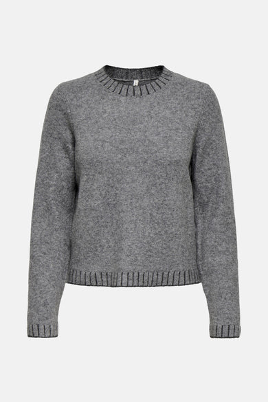 Sweat-shirt gris à col rond ONLY, avec des détails côtelés sur l'ourlet et les manches.
