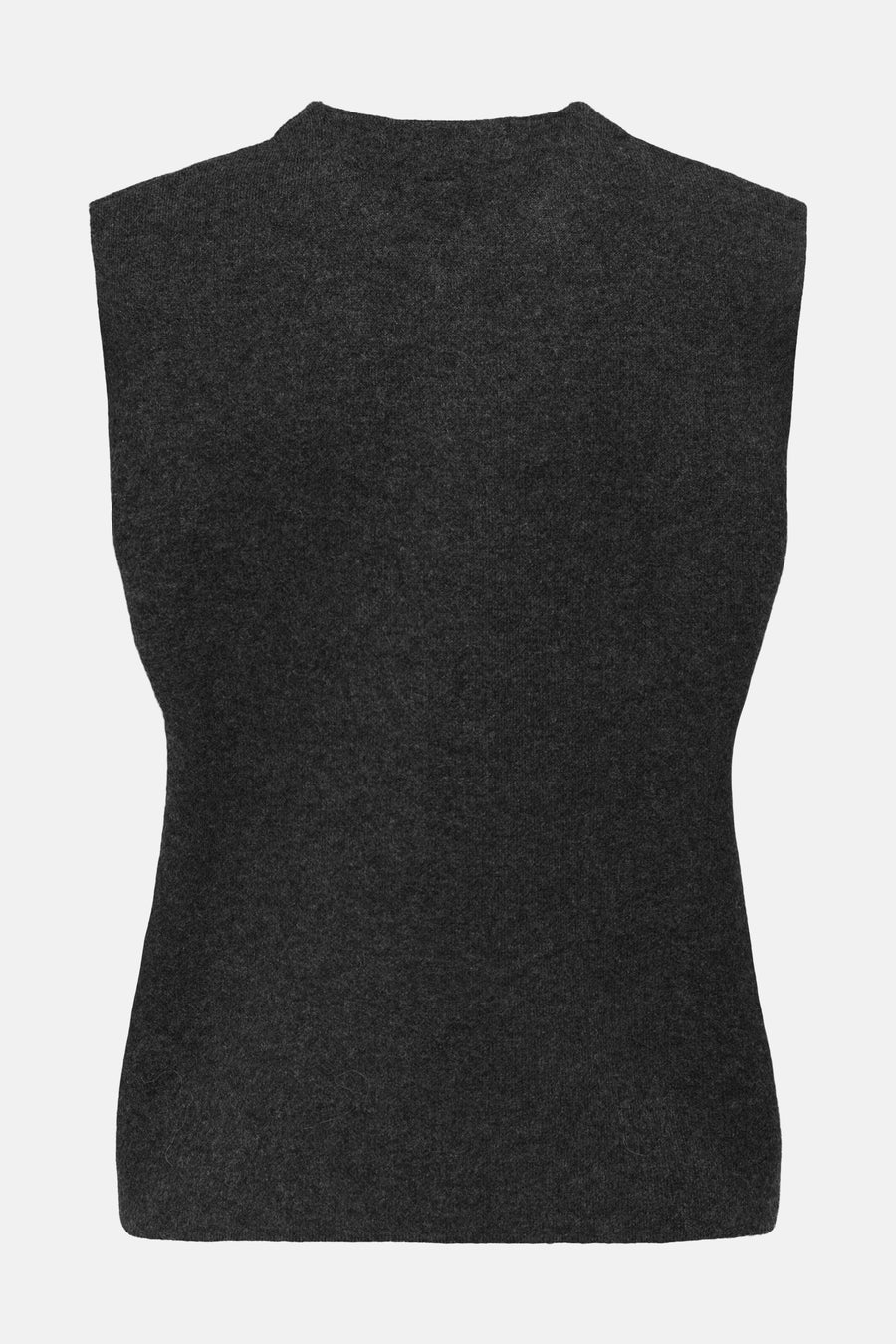 Donkergrijze mouwloze top.