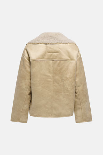 Blouson écru ONLY®, avec col en fourrure synthétique, vu de l'arrière.