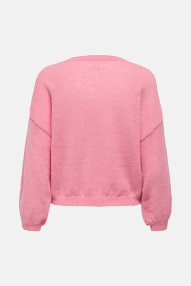 Roze trui met ronde hals van ONLY, met lange mouwen en een fijne breistructuur.
