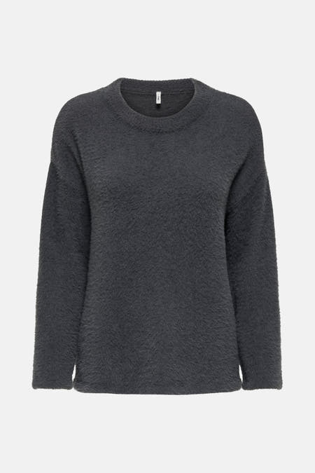 Sweat-shirt gris avec col rond de ONLY, texture pelucheuse.
