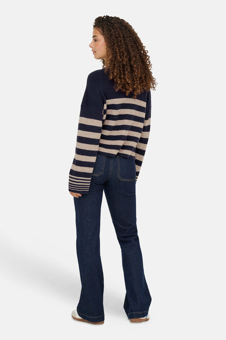 ONLKATIA LS RIB STRIPE O-NECK CC KNT