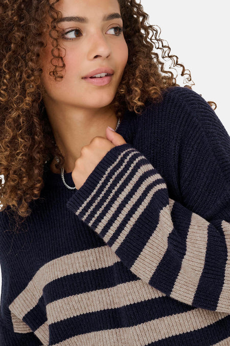 ONLKATIA LS RIB STRIPE O-NECK CC KNT