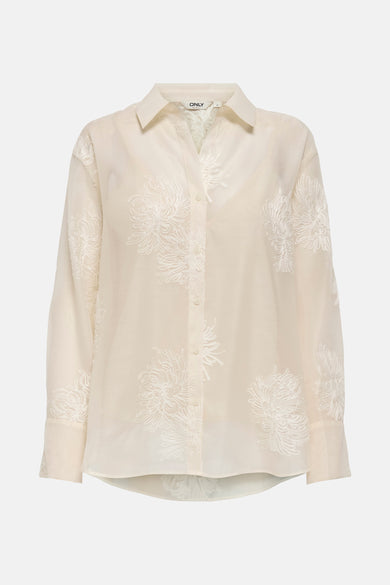 Chemise écru de ONLY, avec des manches longues et des motifs floraux brodés.