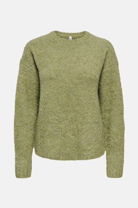 T-shirt vert avec col rond de ONLY, en tissu bouclé et longues manches.