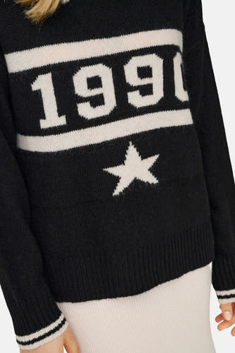 Sweat-shirt noir à col rond de ONLY, avec le texte "1991" et une étoile en blanc.