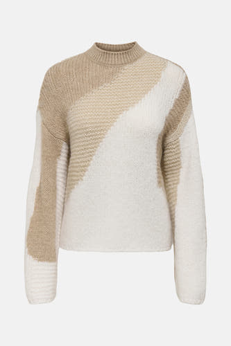 Gilet beige avec col rond de JDY, avec des blocs de couleur et une texture tricotée.