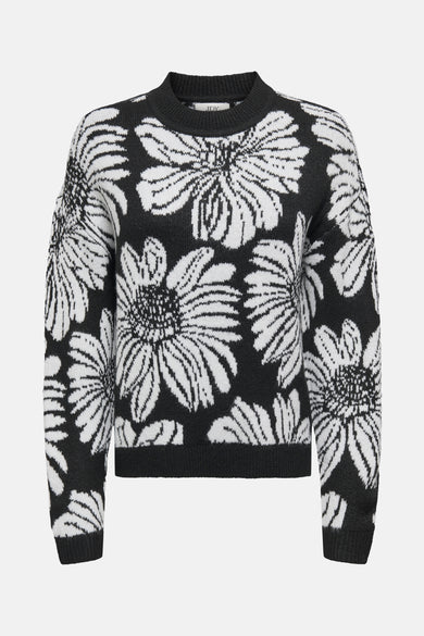 Sweat-shirt noir à col rond de JDY, avec un motif floral.