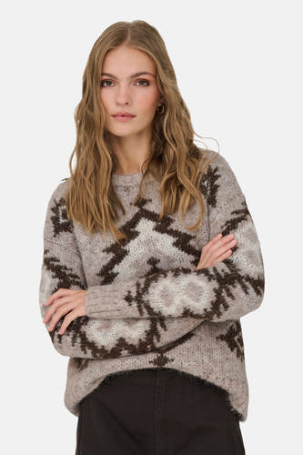 Sweat-shirt multicolore à col rond de ONLY, avec des motifs marron et blanc.