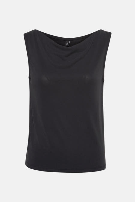 T-shirt sans manches noir d'ONLY, avec une encolure drapée.