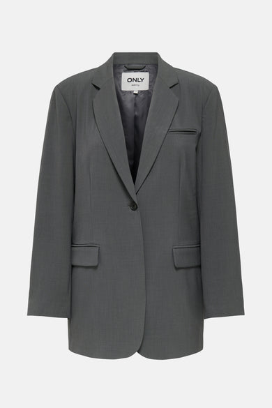 Blazer gris ONLY avec des manches longues et une fermeture à boutons, vu de l'arrière.