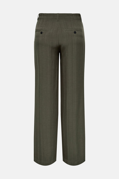 Pantalon de costume brun ONLY avec poches à boutons et fines rayures verticales.