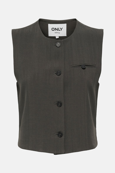 Gilet brun ONLY, avec une rayure de craie et un détail de poche.