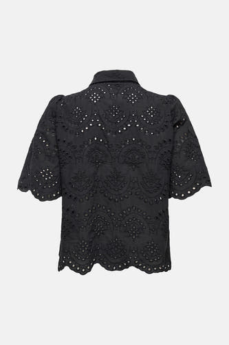 Chemise noire ONLY®, à manches courtes, détails ajourés et col.