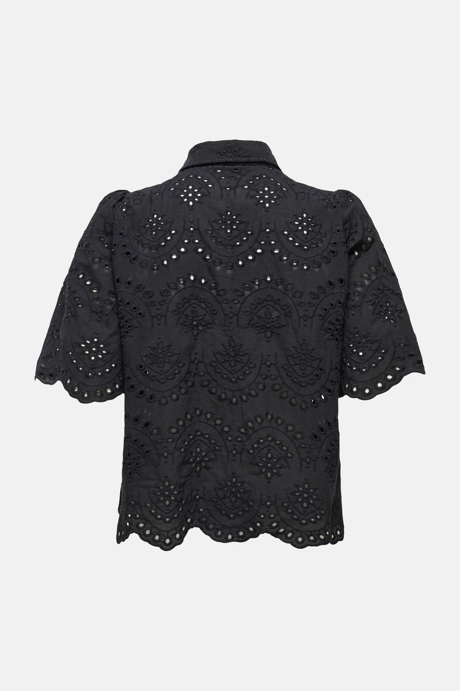Chemise noire ONLY®, à manches courtes, détails ajourés et col.