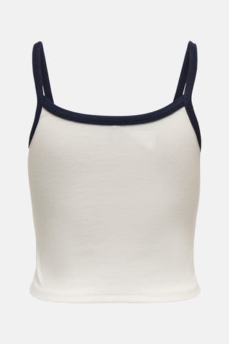 T-shirt blanc ONLY avec finition bleu marine sur les bords et la ligne de col.