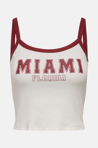 T-shirt sans manches d'ONLY, avec des bretelles bordeaux et le texte "Miami Florida".
