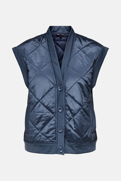 Gilet bleu ONLY avec un motif brodé en forme de diamant et fermeture à boutons.