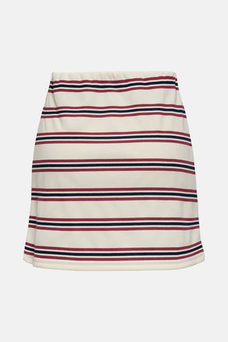 Jupe multicolore courte de ONLY, avec des rayures horizontales rouges et bleu marine.