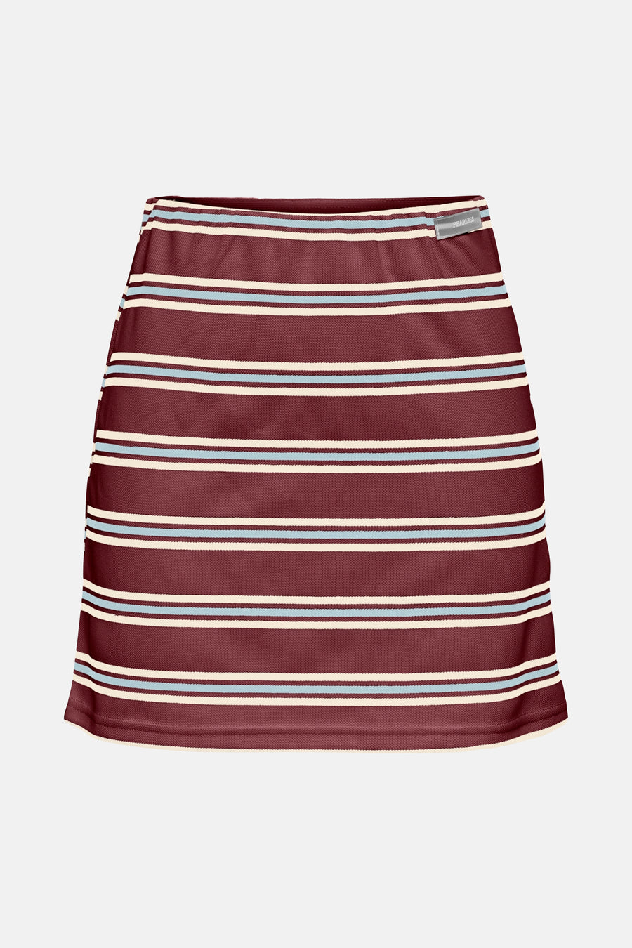 Jupe courte rouge de ONLY, avec des rayures horizontales crème et bleu.