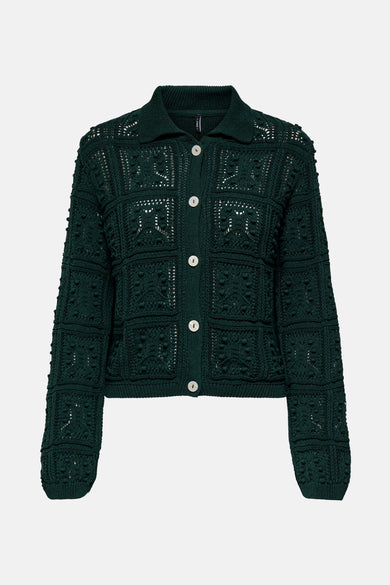Veste verte de ONLY, avec fermeture à boutons et motif rayé tricoté.