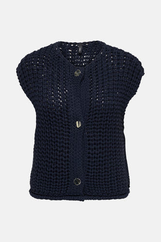 T-shirt bleu ONLY avec de grandes boutons et une texture tricotée grossière.