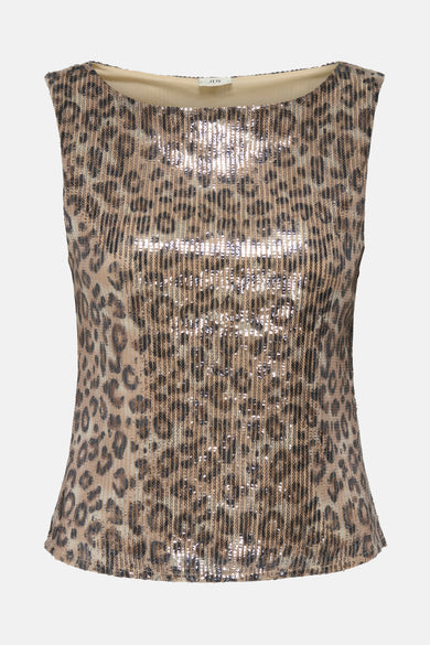 T-shirt beige sans manches de JDY, avec un imprimé léopard et des strass.