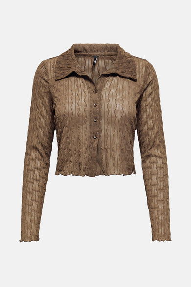 T-shirt brun à longues manches de ONLY, avec un motif ondulé et une texture.