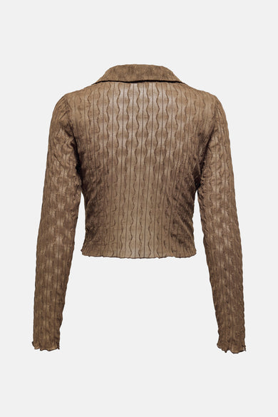 Bruin shirt met lange mouwen van ONLY, met een golvend patroon en textuur.