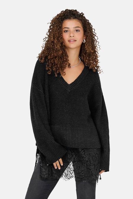 ONLVIVIA LS LIFE V-NECK LACE MIX KNIT